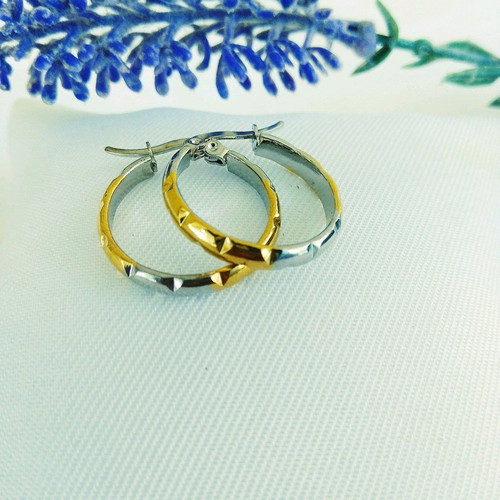 Stainless steel hoop earrings two-tone with gold and silver color new, medium size