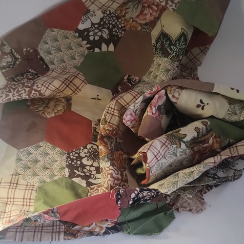 Patchwork cushion covers used, hand sewn vintage, set of 2