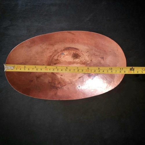 Vintage 1970s copper set, wall plate with roses and oval fruit bowl