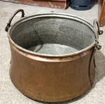 Traditional hammered copper cauldron with tin lining and metal handles, 45L