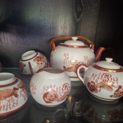 Vintage Kutani Japan porcelain tea set lithophane geisha 21 pieces new