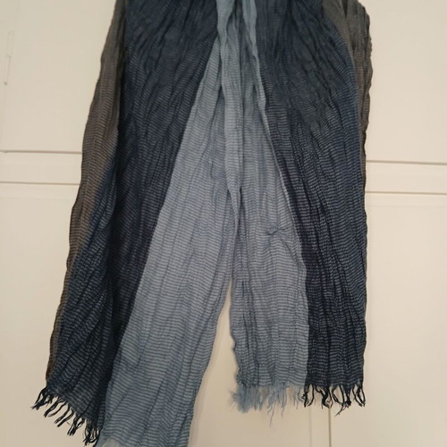 Scarf used, 180cm x 68cm, blue, light blue, brown
