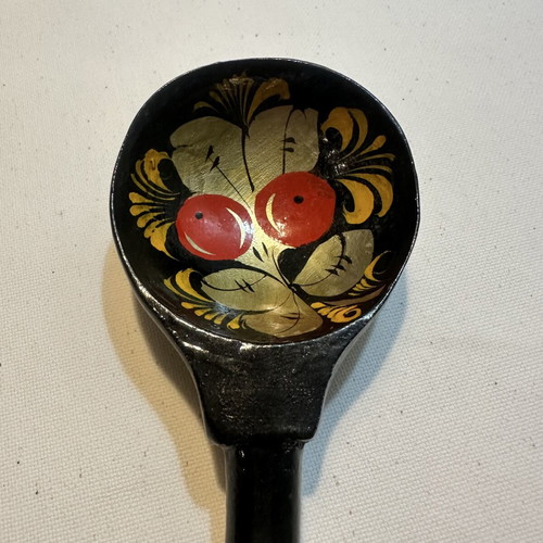 Vintage Russian Khokhloma wooden spoons set of 6