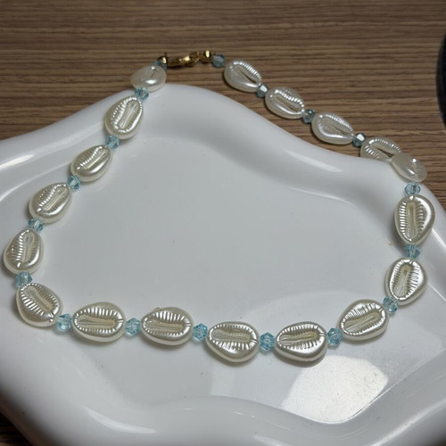 Handmade necklace new, white and blue