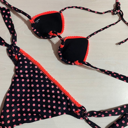 Calzedonia swimsuit used, size S, black with pink polka dots