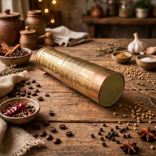 Vintage brass spice and coffee grinder set 2 pieces 1960s Ottoman style