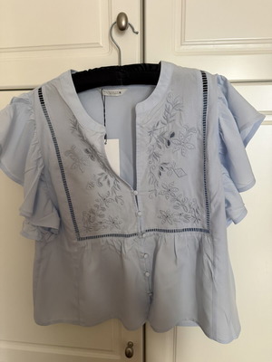 Zara embroidered blouse new with tags, turquoise, XS