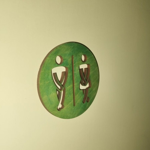 Wooden toilet sign custom made, 8cm circle