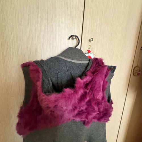 BSB fur jacket like new, purple and gray, with detachable hood