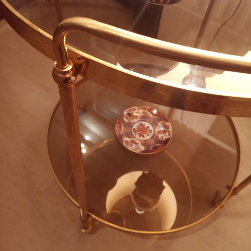 Bronze wheeled furniture like new, bar cart with glass surfaces