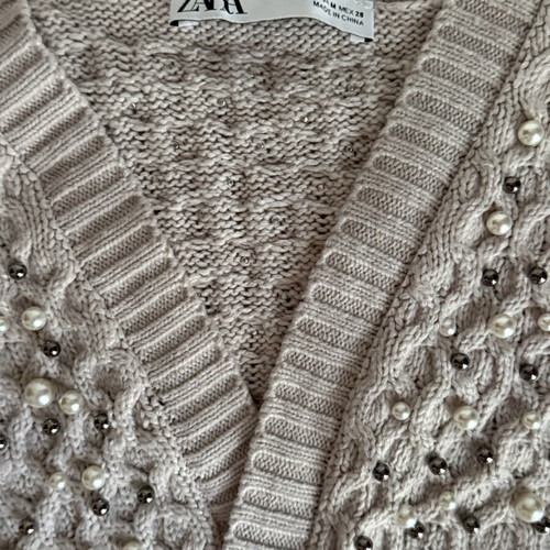 Zara crop cardigan with white and silver pearls, pink