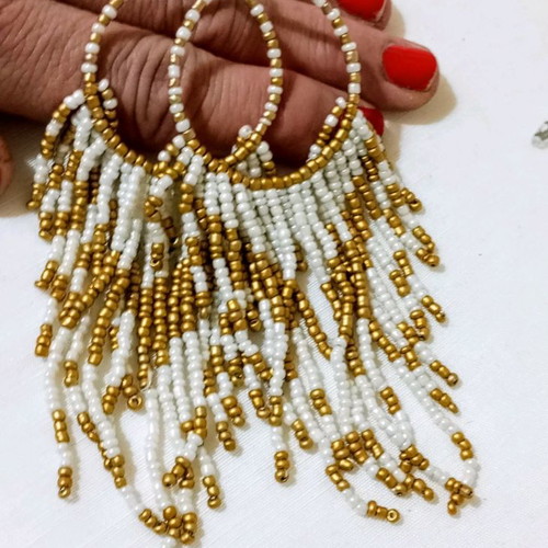 Long boho earrings new with white and gold beads