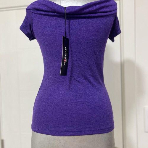 Morgan purple shiny off shoulder top, new, size small