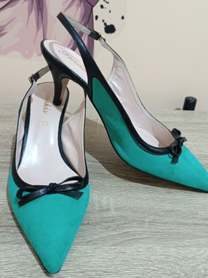 Γόβες Slingback F. Makis μεταχειρισμένες, πράσινο βελούδο, No 39