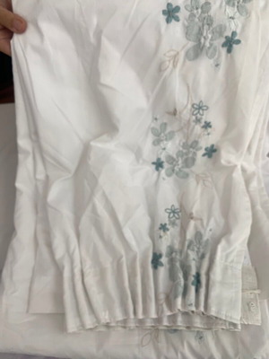 White lined curtains with green floral strip, 160x225 cm