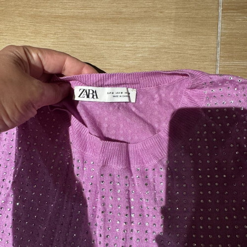 Top with fine knit and rhinestones Zara size M like new, pink