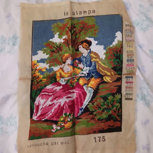 Vintage embroidered couple textile painting like new 43x33 cm