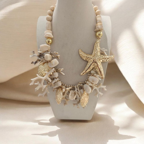 Necklace new, beige color