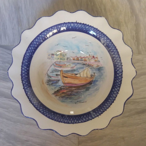 Ceramic fruit bowl handmade painted plate used