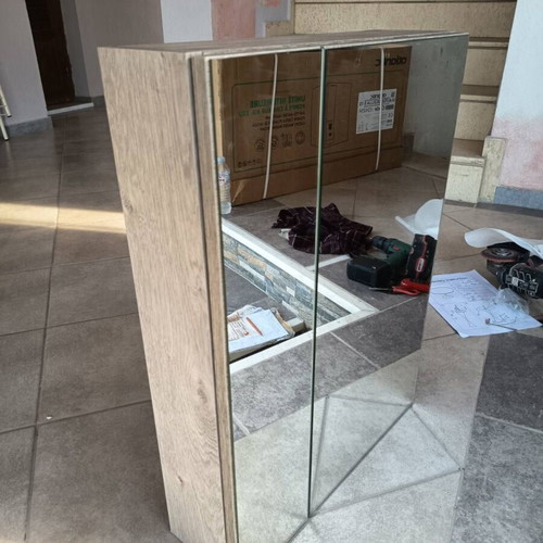 Bathroom mirror cabinet with 2 doors, 65x49x15 cm