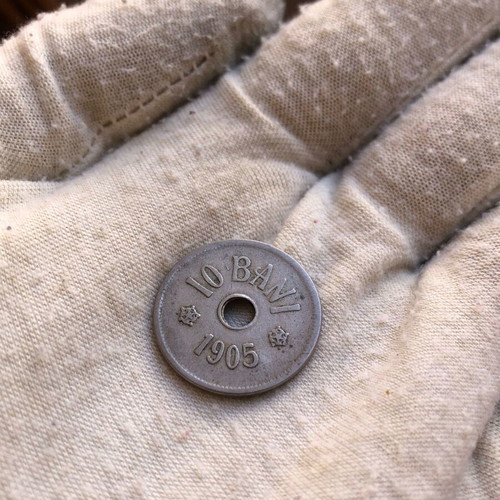 Romania 10 Bani 1905 coin used, Carol I era