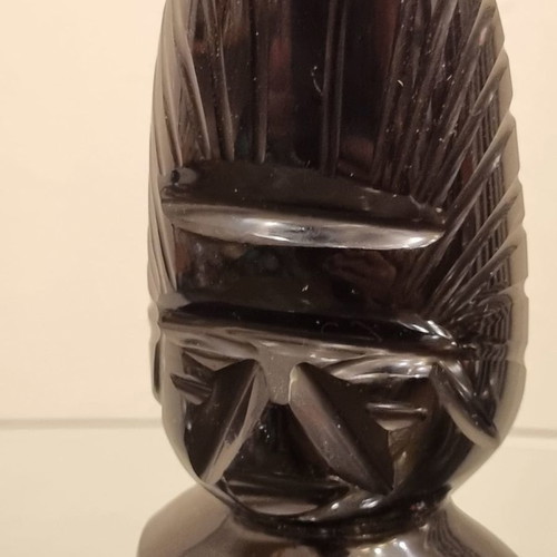 Ancient Maya Aztec Onyx Obsidian Warrior Statue 14 Inches