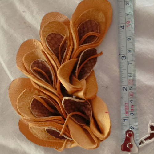 Leather brooch handmade, like new, ochre mustard color