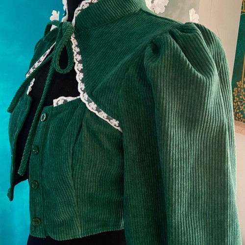 Shein green velvet corduroy cottagecore blouse new XS