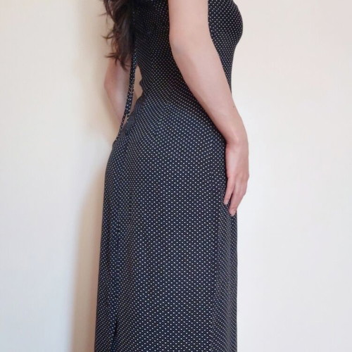Vintage maxi slip dress like new, black and white polka dots, size XS/S