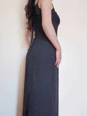 Vintage maxi slip dress like new, black and white polka dots, size XS/S