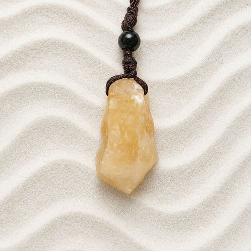 Necklace with cord and raw citrine new, brown and yellow