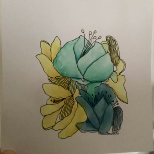 Flowers abstract drawing new, original hand-painted artwork