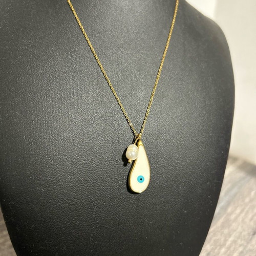 Pendant Drop Eye Amulet with Pearl New, Stainless Steel