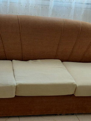 Three-seater sofa and armchair like new, brown and beige