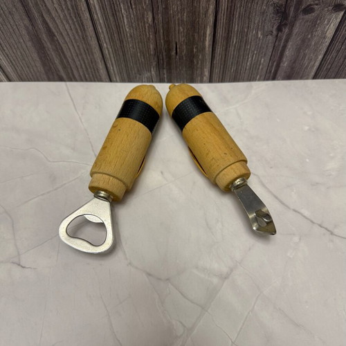 Vintage wooden beer and can openers used