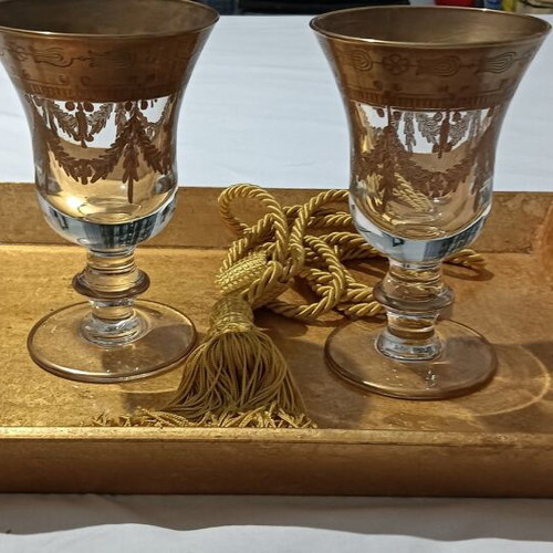 Handmade brass gold glasses set of two with tray