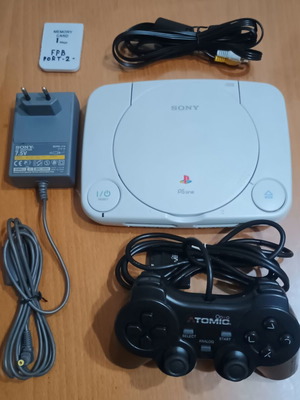 PSone slim console with third-party memory card and controller