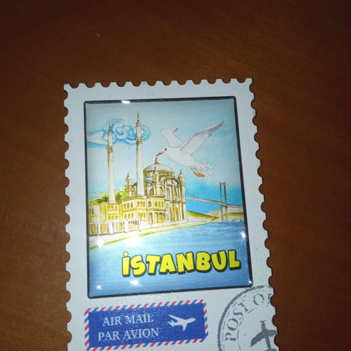 Wooden Istanbul fridge magnet new, Ortaköy Mosque and Bosphorus Bridge