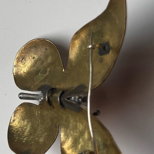 Art Deco butterfly brooch used with freshwater pearls gold tone