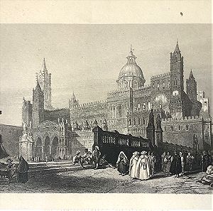 1840  Καθεδρικός Ναός του Παλέρμο Σικελία Ιταλία χαλκογραφία Είναι αφιερωμένος στην Ανάληψη της Παρθένου Μαρίας