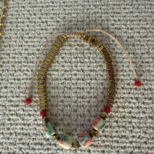 Steel necklace and bracelet set used with hematite and fimo stones