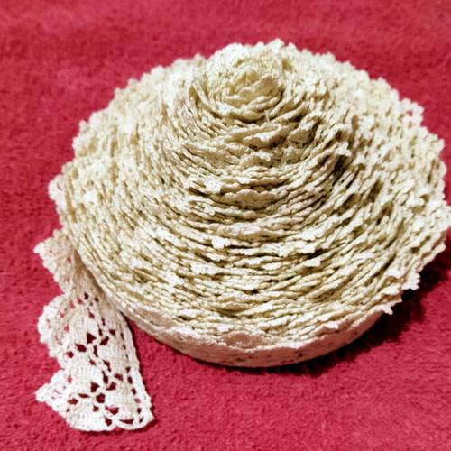 Handmade Crochet Lace Trim 12.5 Meters Beige Cotton