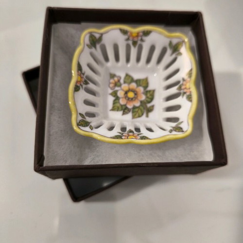 Porcelain square hand-painted tray new with Angelika 2010 signature
