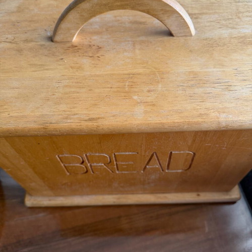 Wooden bread box like new, natural wood with mark