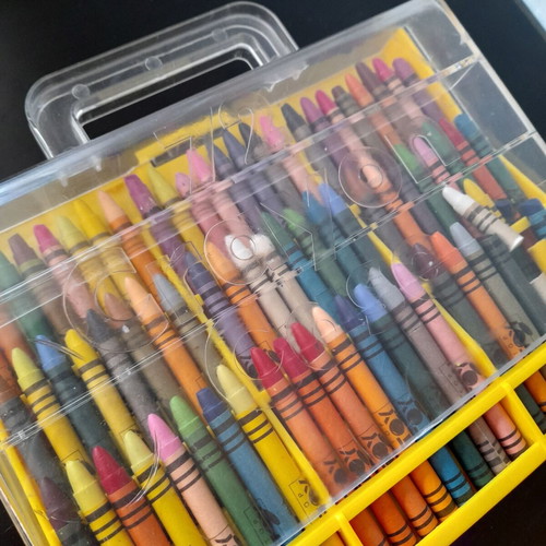 Crayon case with 72 crayons used, vintage collectible