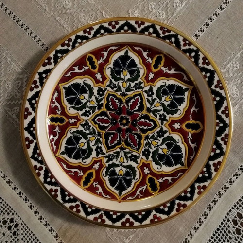 Rodian plate used Olympia Ceramica with gold and enamel