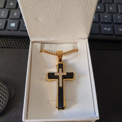 Multilayer men's cross new with geometric 3D design and zircon stones