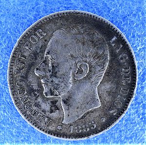 Ισπανία 5 πεσέτες-Spain 5 pesetas 1885 (1887) MP-M ασημένιο .900