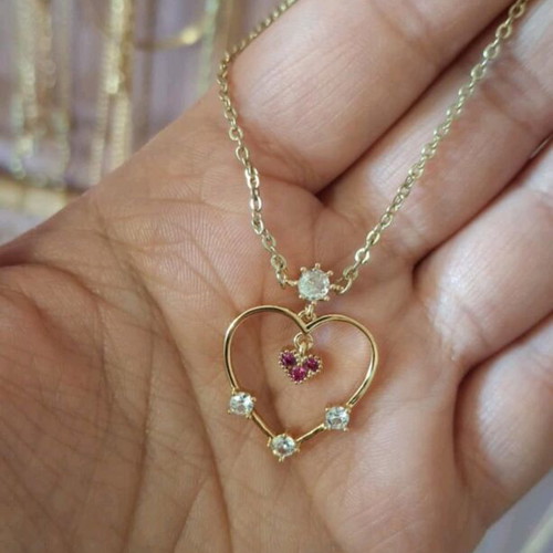 Handmade gold-plated steel pendant with zircon