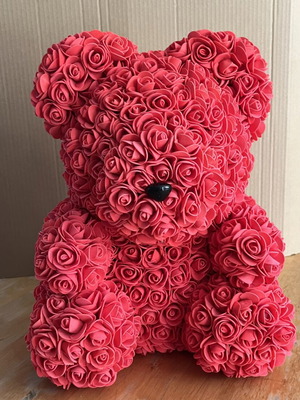 Decorative rose teddy bear 35x25x25 cm, red